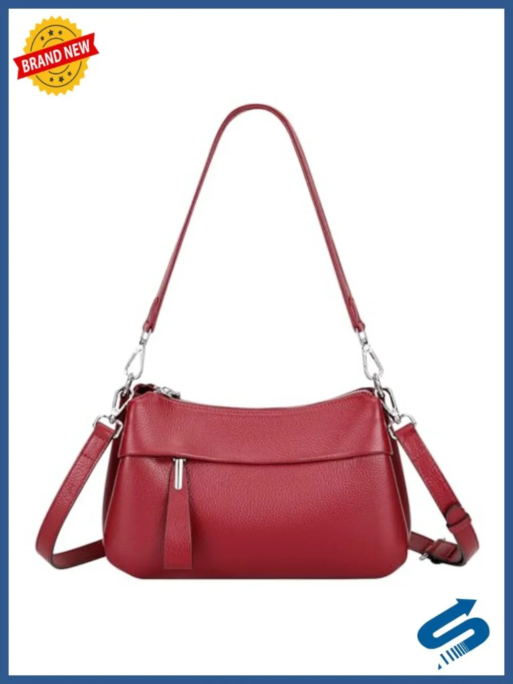 Genuine Leather Crossbody Bag for Women with 2 Detachable Straps, Fits iPad